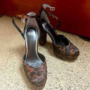 Paige leopard, haircalf, closed toe, ankle strap, platform heels pumps